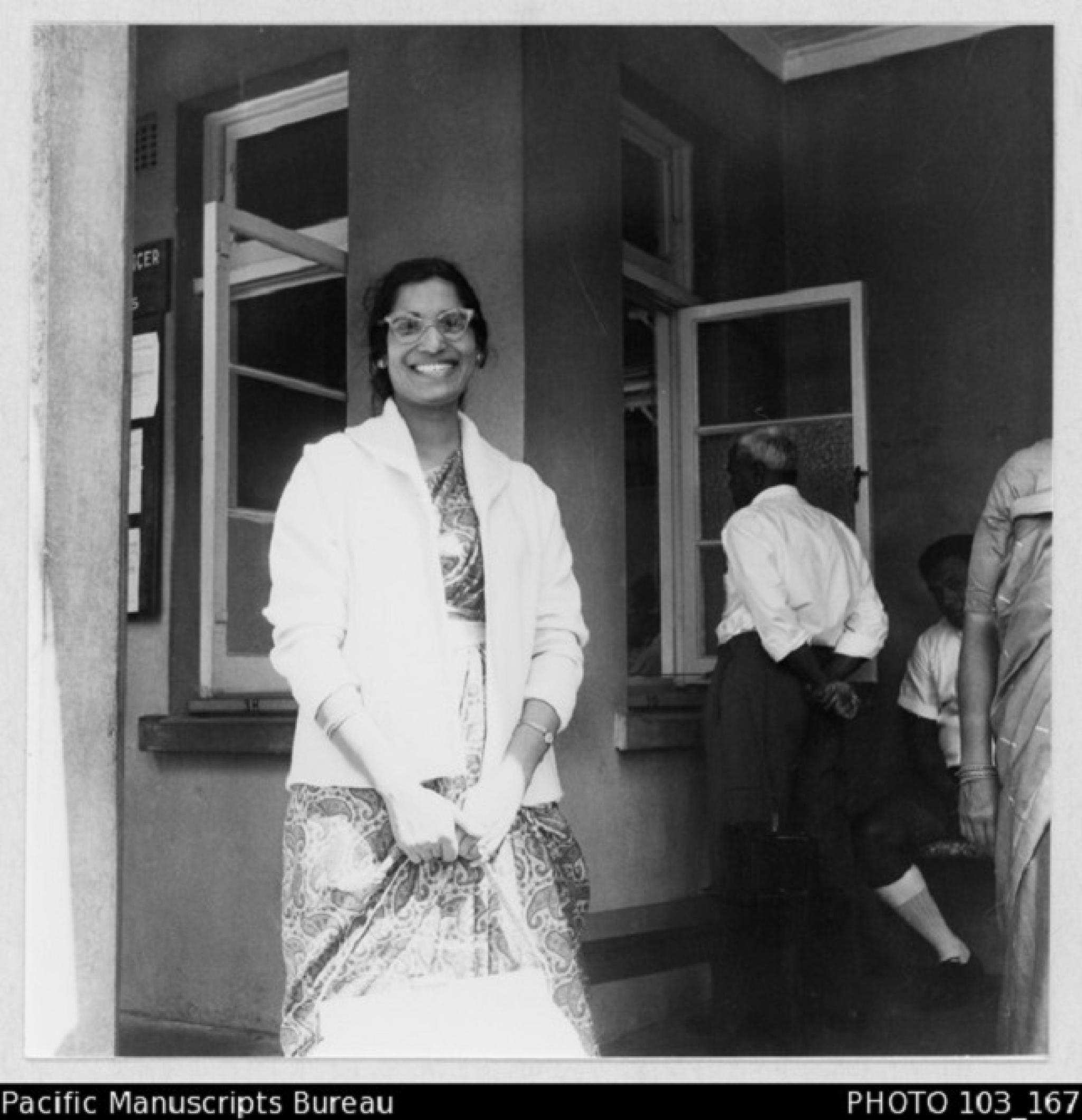 Photo: Candidates Nomination Day Suva: Federation Party candidate Irene Jai Narayan of the Federation Party, 1966. Loloma Livingston and Irene Jai Narayan were the first women to be elected to Fiji’s parliament, only three years after women in Fiji were given the vote. Photo by Robert Norton, PMB PHOTO 103-167.