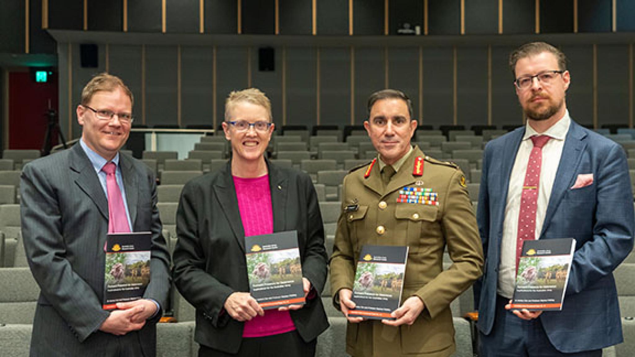 Stephan Fruehling, Tracy Smart, LtGen Simon Stuart, Andrew Carr. Photo: ANU Media