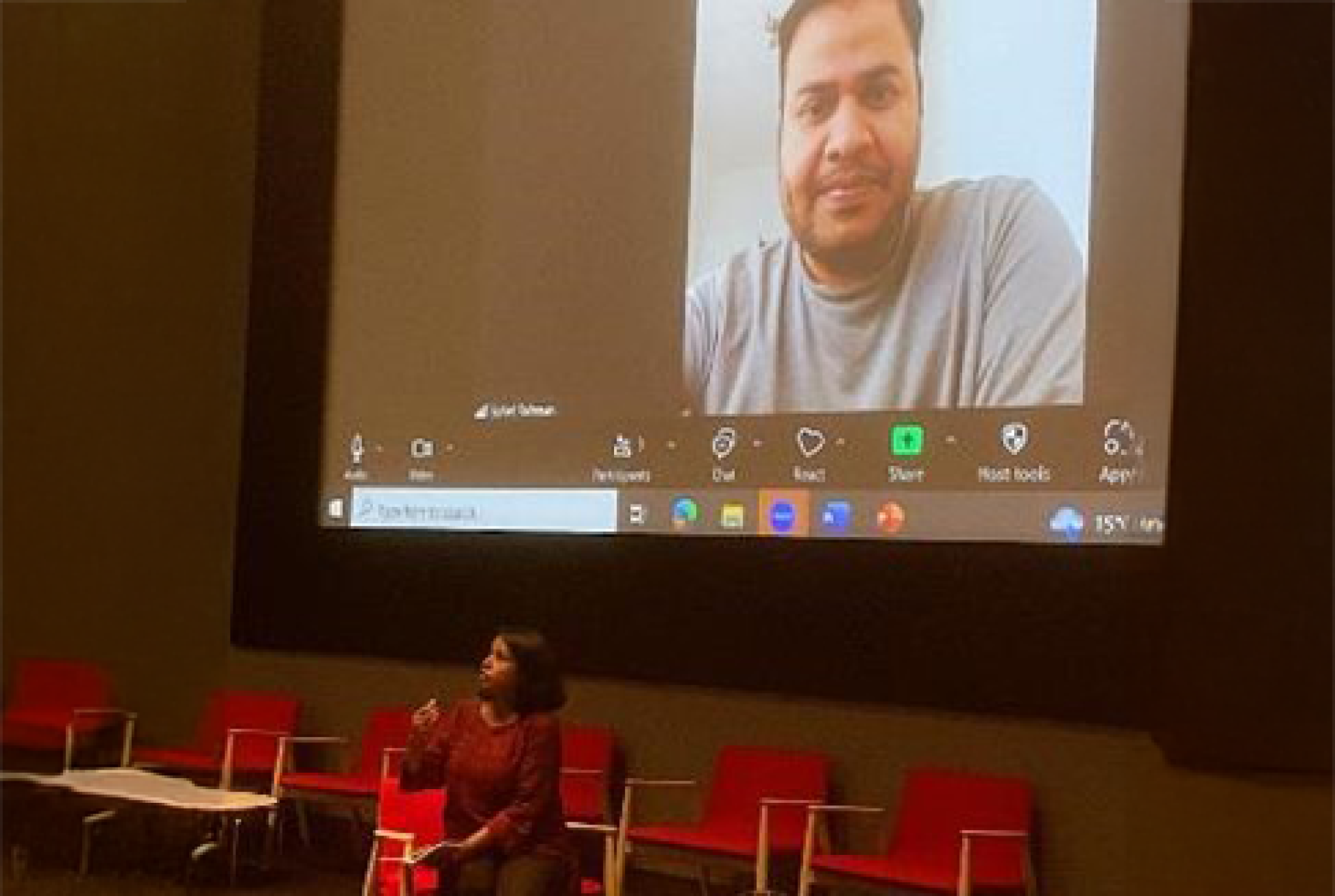 Photo: Bina facilitating a conservation with Sohel and the film audience, 14 Oct 2024 Canberra 