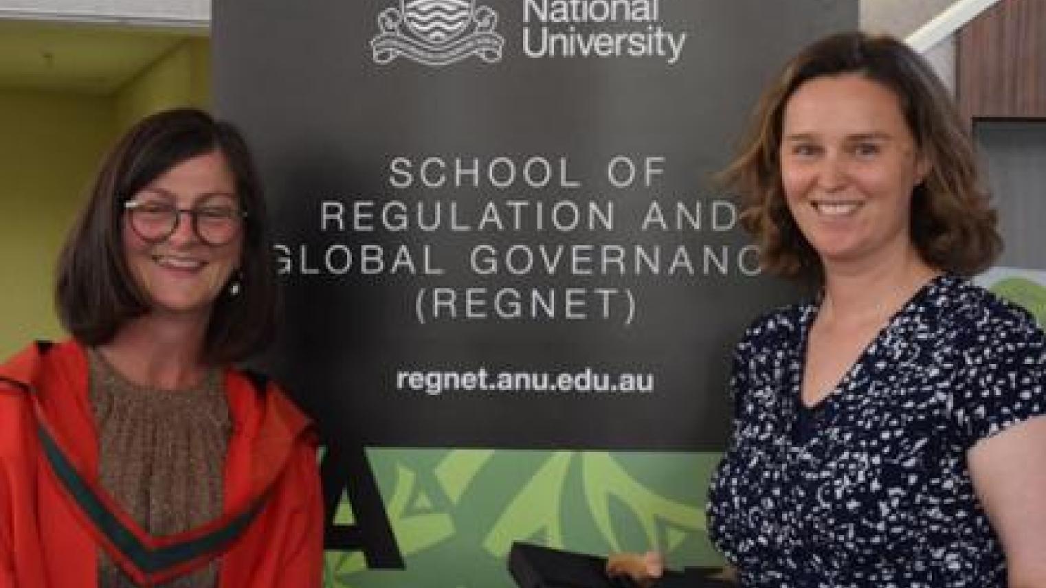 Image: Professors Sharon Friel and Anthea Roberts (right) at a celebratory event held in honor of all graduates. Image by Veronica Andrianatos
