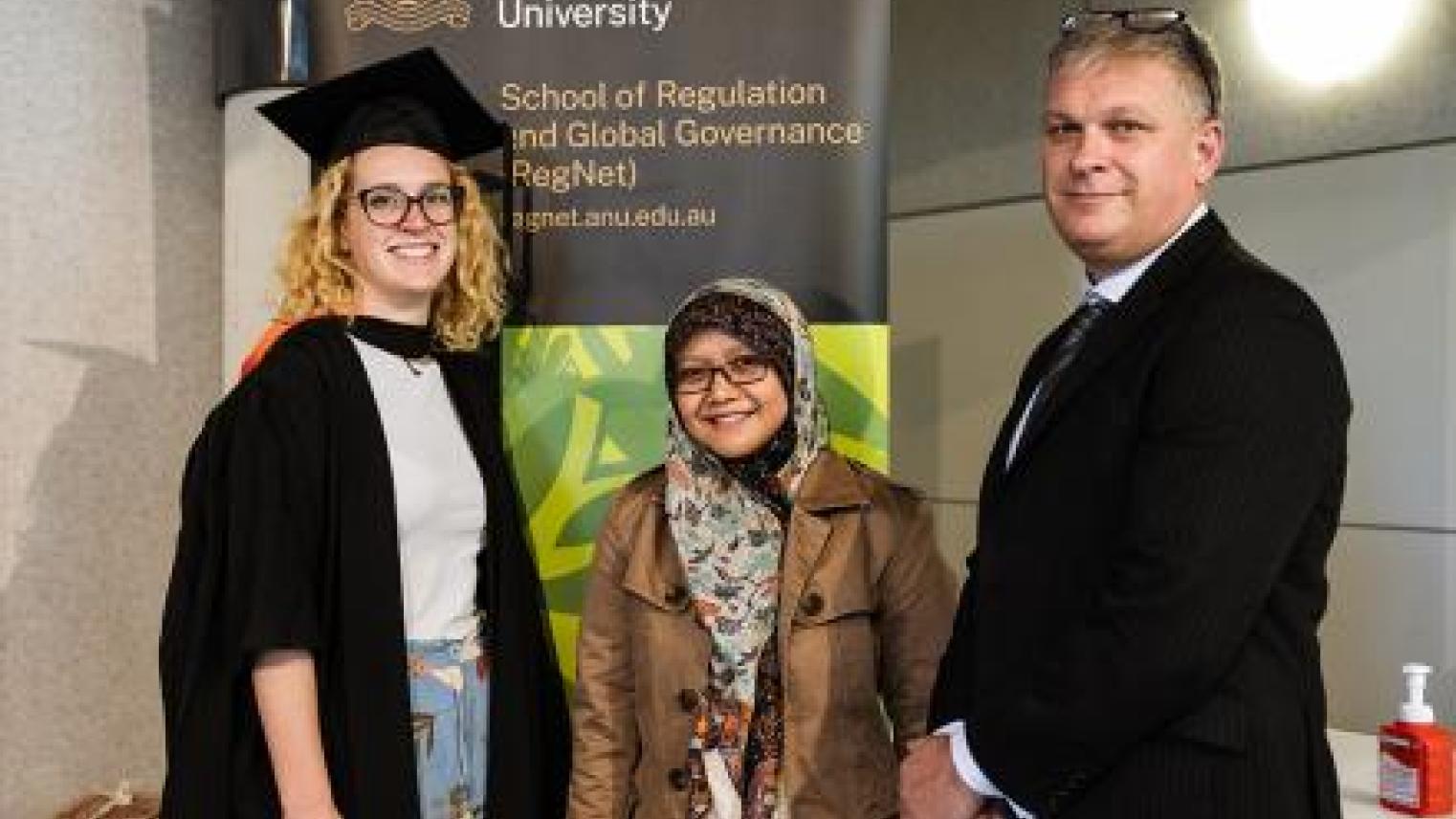 Image: (L-R): Mallory Dobner, Depi Susilawati, Doug Allan (ANU, RegNet)