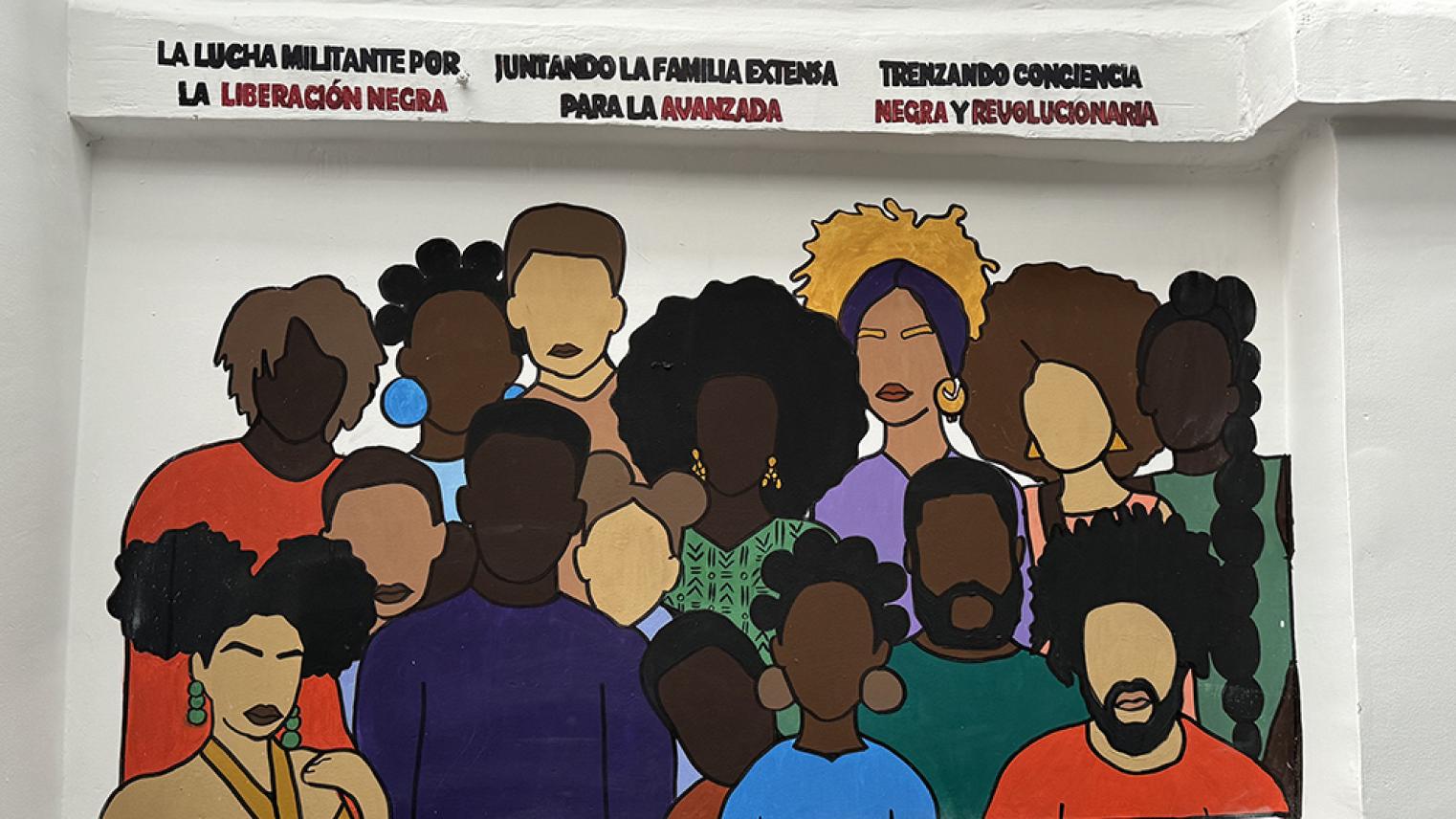 Wall mural at meeting with FARC ex-combatants in Colombia