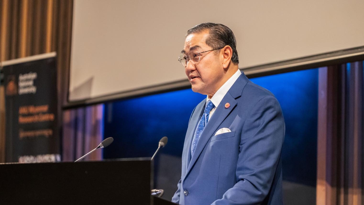 The 2025 ANU Myanmar Keynote featured Professor Surakiart Sathirathai, 30 April 2025; Photo Credit: Australian National University/Luka Vertessy